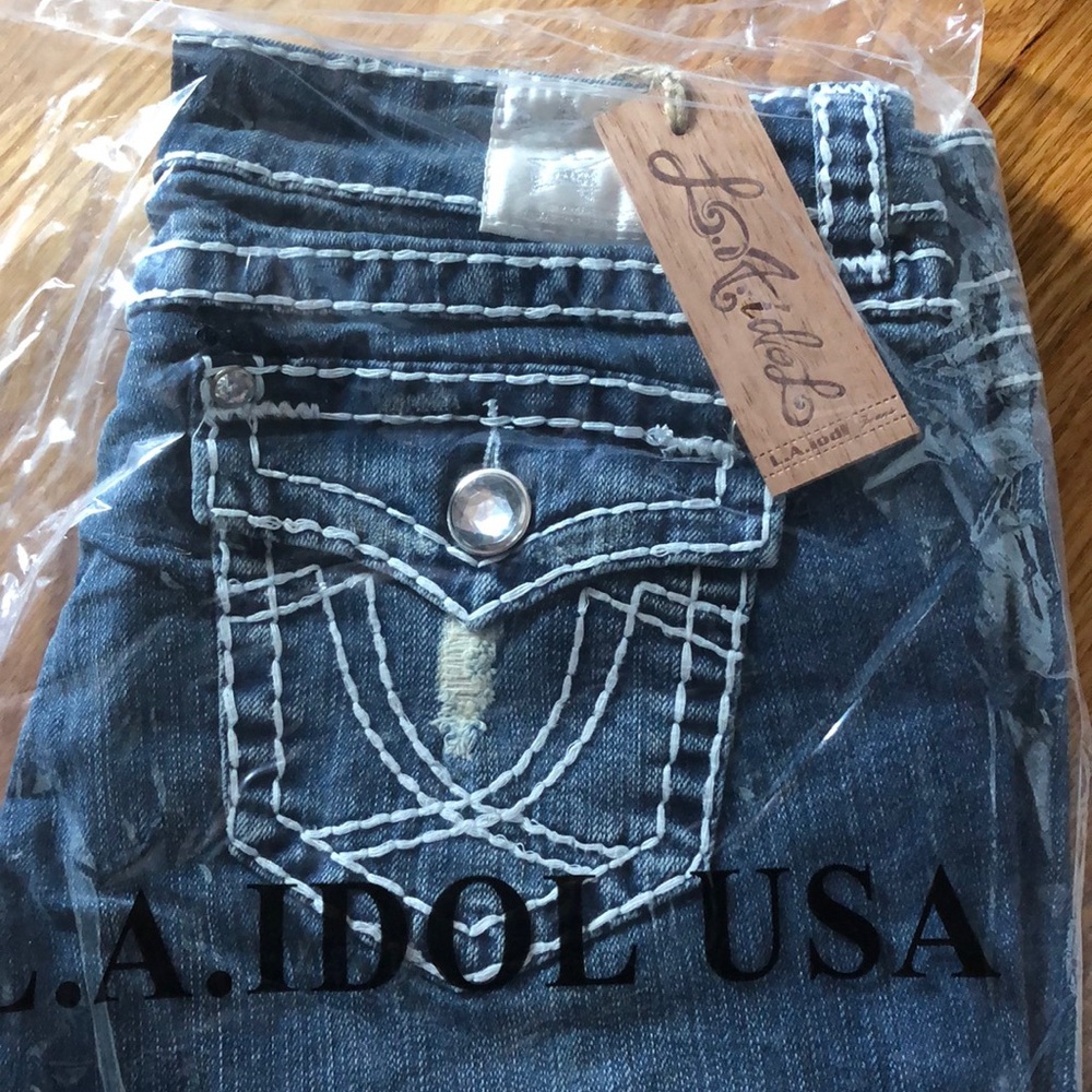 🔴 CLEARANCE 🩳 LA IDOL RIPPED DESTROYED DISTRESSED LONG JEAN BERMUDA SHORTS Sz 3 - Picture 7 of 10